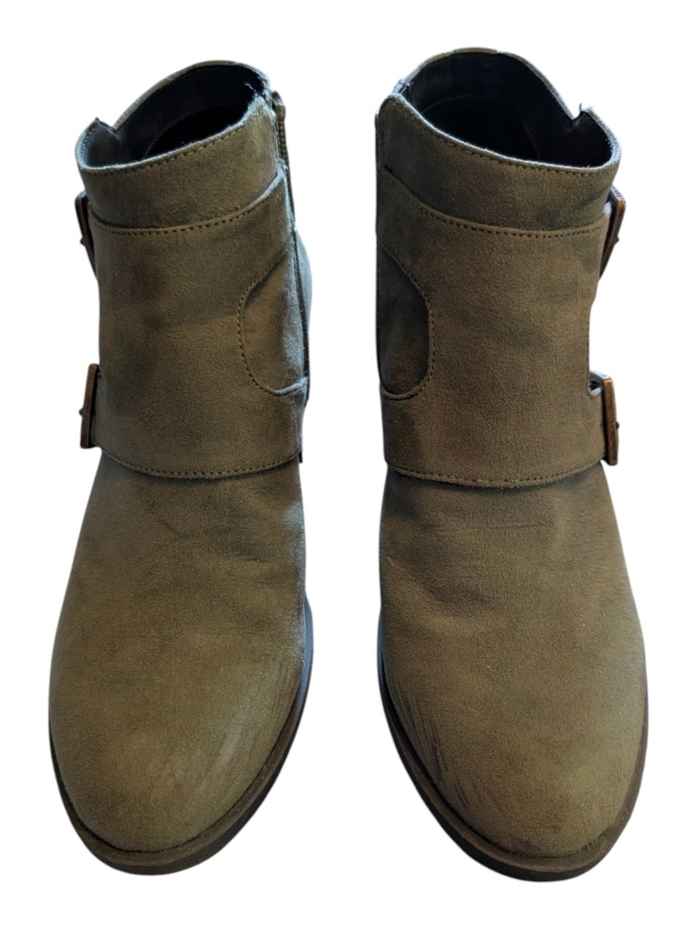 Kenneth Cole Reaction Olive Suede Ankle Booties with Side Buckle